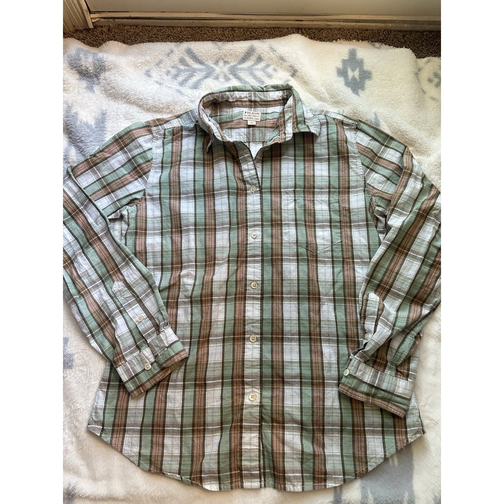 Filson Womens Or Youth Plaid Cotton L/S Shirt Khaki Olive Size Large L  CC VTG